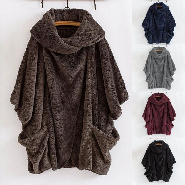 

women's jackets female ladies double-sided plush large lapel bat sleeve cardigan jacket personality short coat vintage, Black;brown