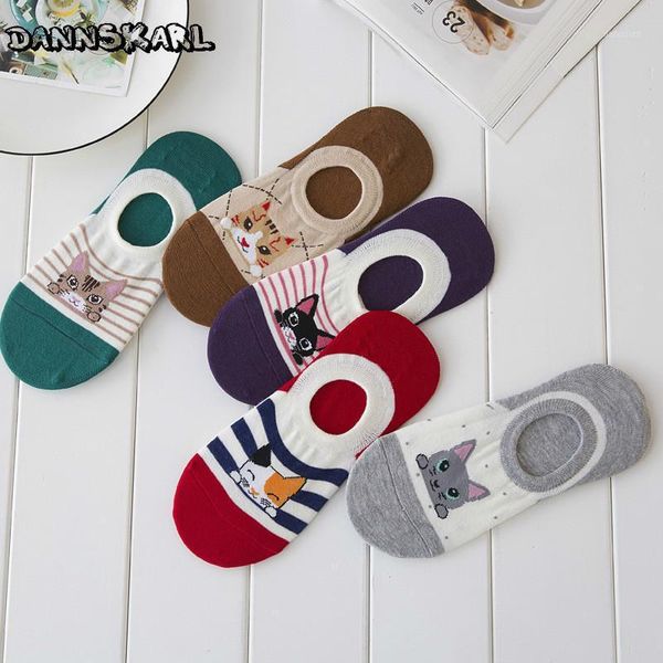 

new summer hosiery new pattern women sock slippers cotton cartoon funny sock cute cat head woman invisible socks meias boat1, Black;white
