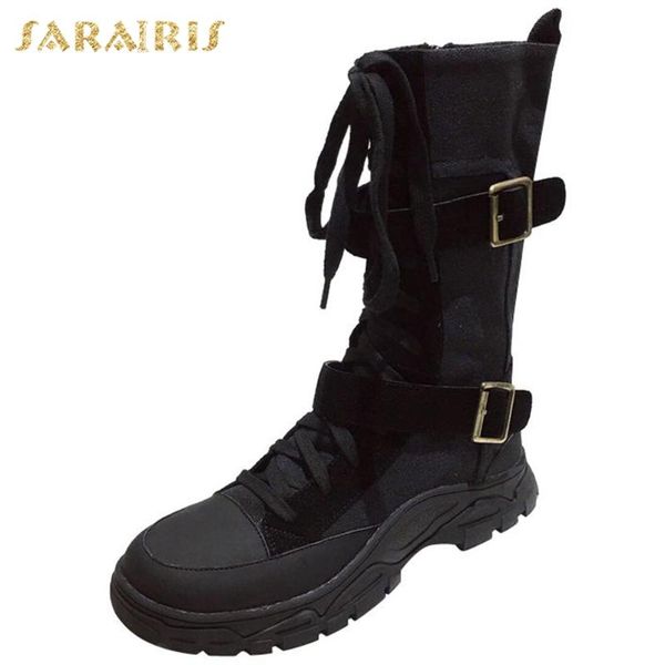 

boots sarairis motorcycle woman shoes buckle decoration short booties zipper comfy ladies, Black
