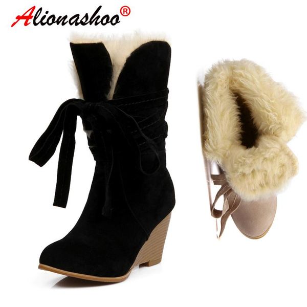 

women snow boots 2020 ales winter boots platform thick plush warm non-slip waterproof winter shoes botas large size 34-43, Black