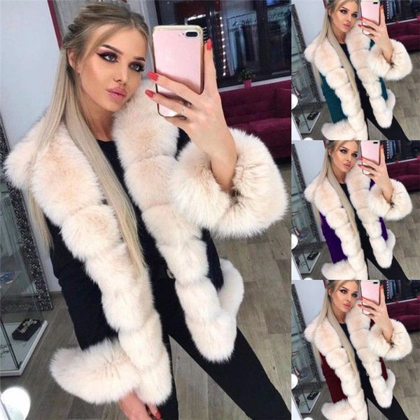 

faux rabbit fur coats women plus size winter warm jackets solid color lapel neck fashion women cardigan clothes, Black