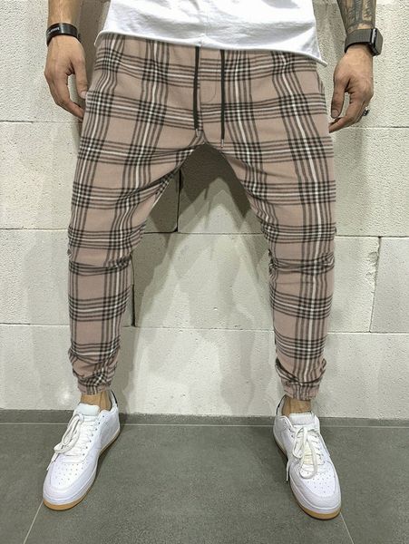 

men plaid drawstring waist joggers c0tv#, Black
