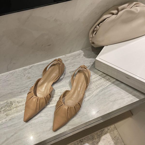 

2021 spring/summer new korean version of wrinkled pointed low elastic heel sandal fashion band 9rxq, Black