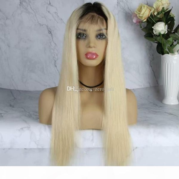 

malaysian human hair ombre #1bt613 glueless full lace wigs with baby hair around ombre #613 lace front human hair wig, Black;brown