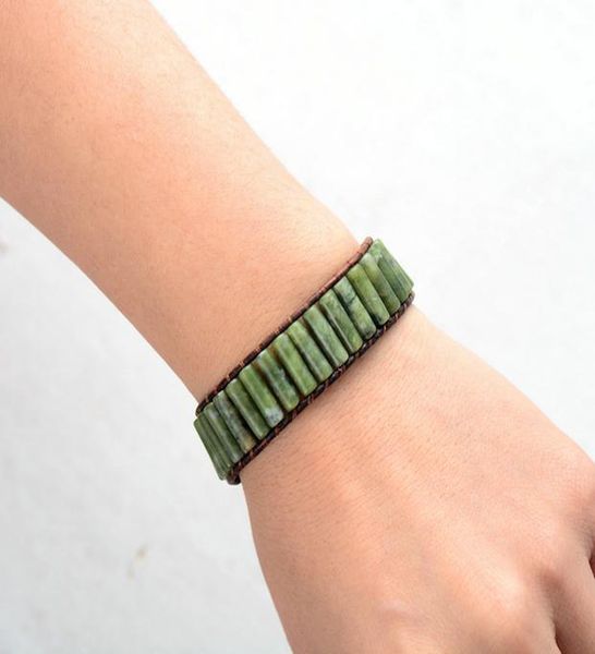 

vintage tube форма натуральный камень single кожа wrap браслет semi драгоценный камень из бисера браслет-манжета женщины boho браслет jllkkj, Golden;silver