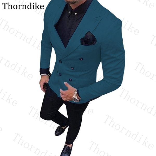 Thorndike Peaited Lapel Sólido Formal Wedding Wear Blazers Calças Dupla Breasted Homens Slim Ternos Casuais Outono Noivo TuxeDos 201105