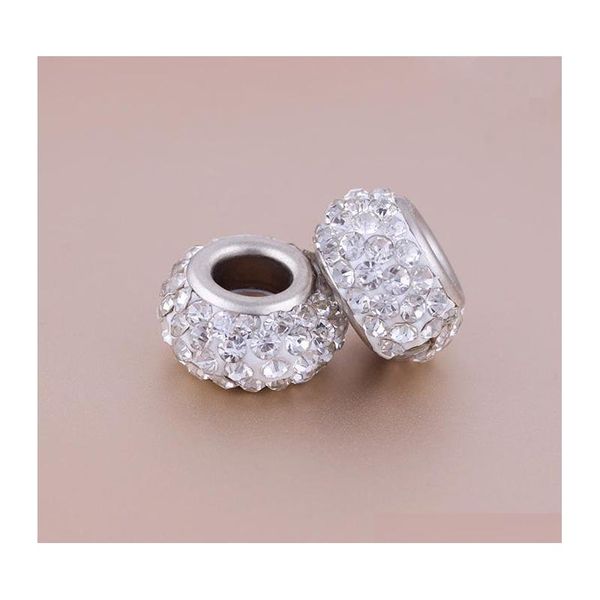 

rhinestone beads round chamilia diy spacer european murano troll czech bead charm fit for bracelet silver mudfl