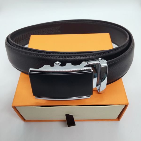 

automatic buckle belts for men mens business belt genuine leather belt gold buckle belt designer luxury with box sale, Black;brown