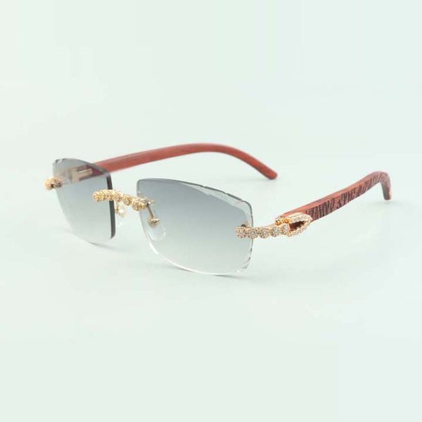 

2022 exquisite bouquet diamond sunglasses 3524015 with natural tiger wood arms and cut lens 3.0 thickness,size: 18-135 mm, White;black