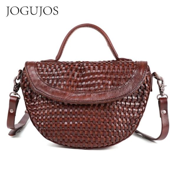 

jogujos genuine leather woven bag fashion shoulder crossbody bag women messenger shell totes handbag ladies small square