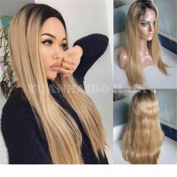 

укомплектованного ломбер полного парика шнурка 8а класса ombre бразильского прямым волосы 1б 27 меда передних волос светлых человеческого па, Black;brown