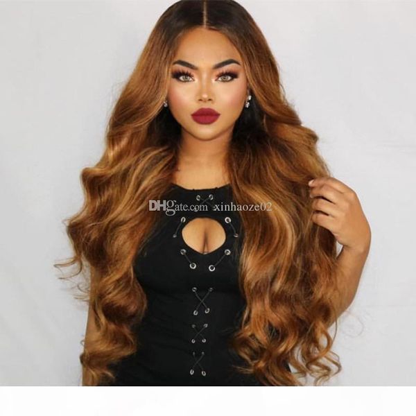 

pre plucked #1bt30 ombre human hair wig with baby hair body wave brazilian virgin lace front wigs black women glueless full lace wigs, Black;brown