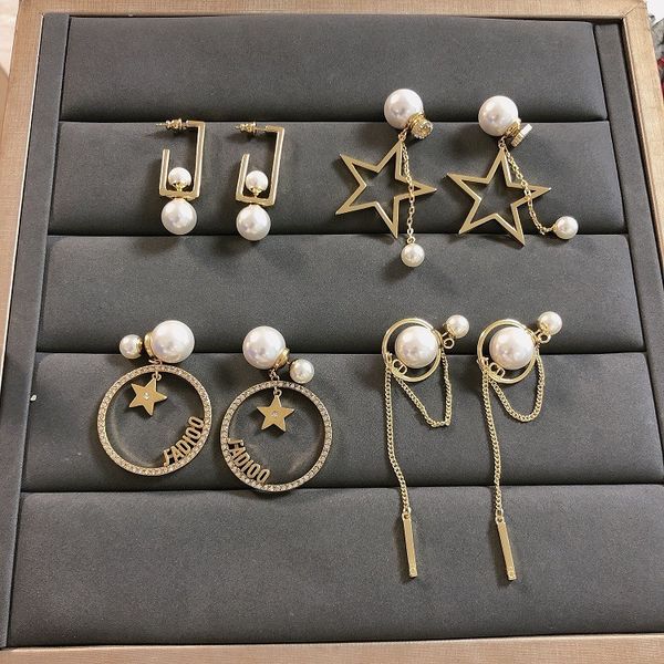 

d family / dijia 2020 new star pearl earrings select high version online red temperament, Golden