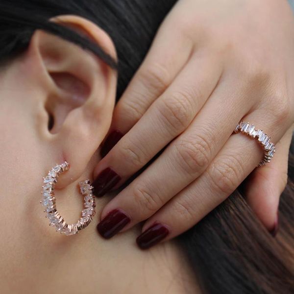 

2021 new fashion square zircon cz earrings upscale gold/rose/sliver color earring for women girl wedding jewelry gifts wholesale, Golden;silver