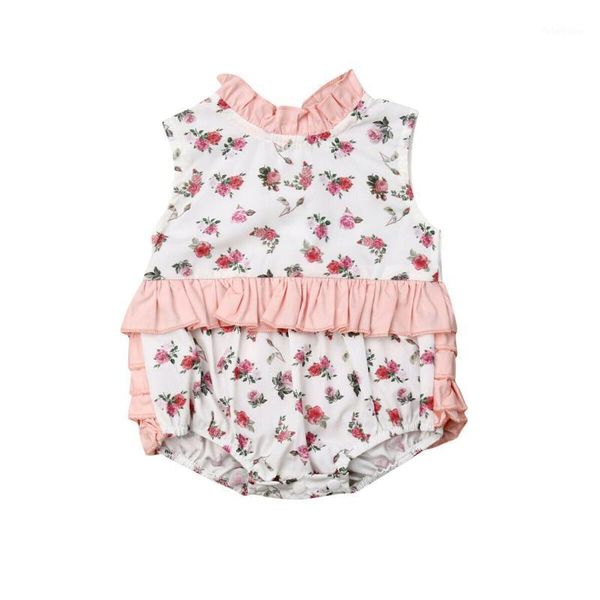

baby girls white floral bodysuit sleeveless summer new ruffles clothes for newborns1, Blue