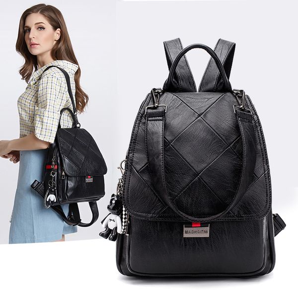 

new women fashion soft leather patchwork bag backpack girls school bag travel shoulder bag handbag purses packs