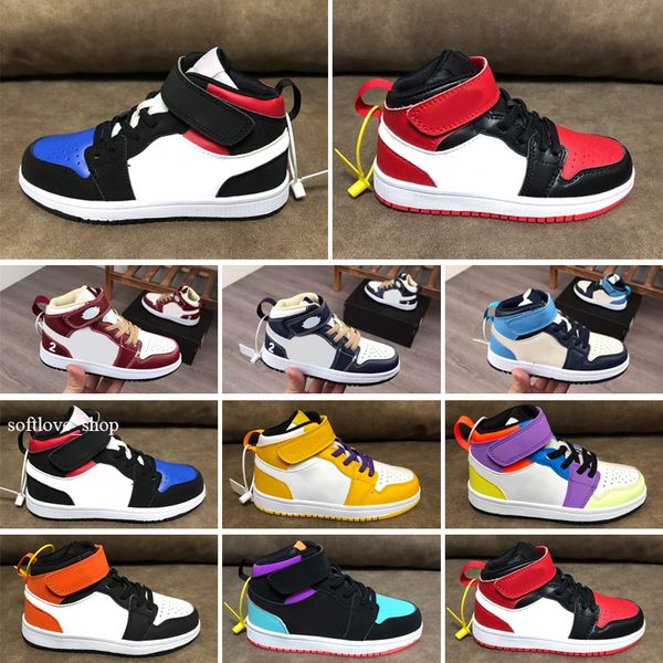 

2021 high og 1s youth kids basketball shoes store wholesale price 1 kids sneaker toddler trainers, Black