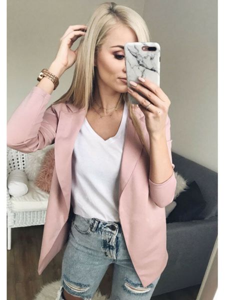 

2019 blazer solid autumn formal slim coat outwear lady women long sleeve cardigan jacket casual office suit
