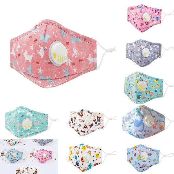 

animals design cartoon child boys kids girls white valve mouth mask anti pollution print fox bear adjustable face masks with filter 3 nh68b