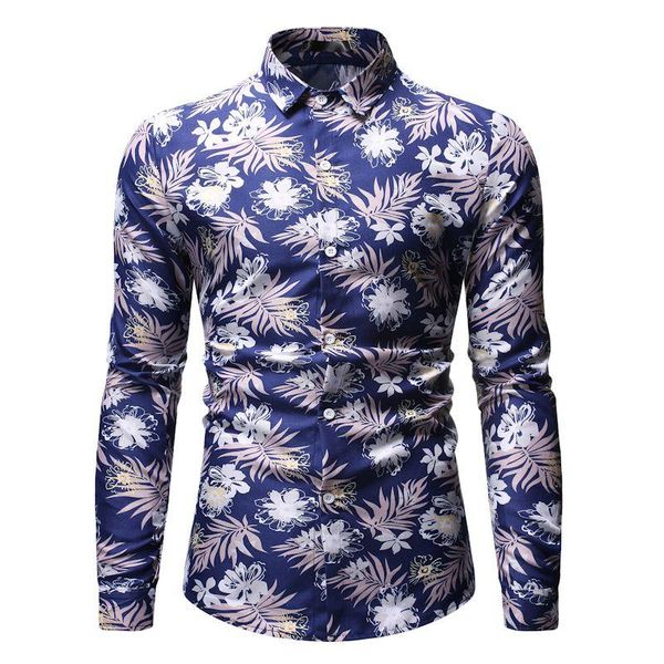 

men's casual shirts mens white floral printed dress shirt men chemise homme 2021 spring slim fit long sleeve social male camisa masculi, White;black