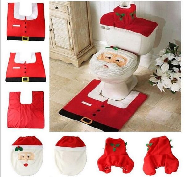 

ew seat claus happy toilet ntoilet santa cover & rug bathroom set christmas decorations high qulaity ct03 ship