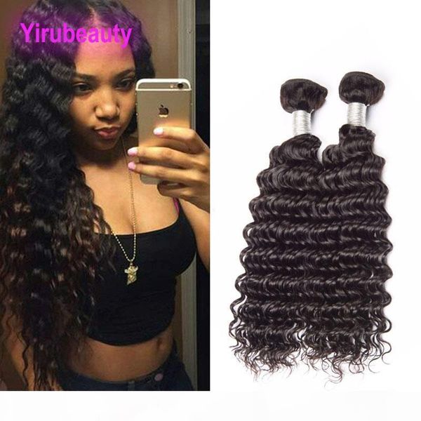 

9a indian raw virgin hair two bundles deep curly wave 8-30inch human hair extensions natural black deep wave 2 pcs, Black;brown