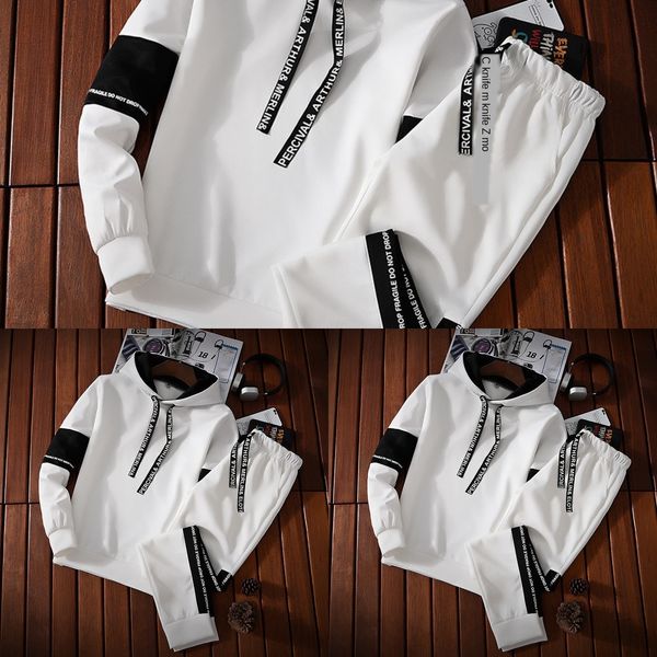 

autumn and winter plush sweater pantscoat casual pants two piece suit men's loose hooded coat studentsversatile sports casual pants 0kd, Black