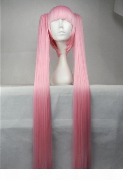 

european and american fashion anime female pink 120cm1 meter hatsune miku ultra long hair double ponytail long straight wig gold foreign tra, Black