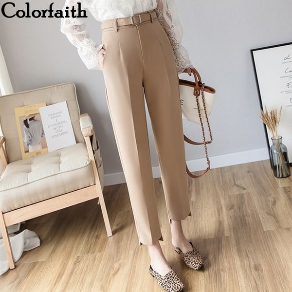 

colorfaith new autumn winter women pants high waist loose formal elegant office lady korean style ankle-length pants p7110 y200418, Black;white