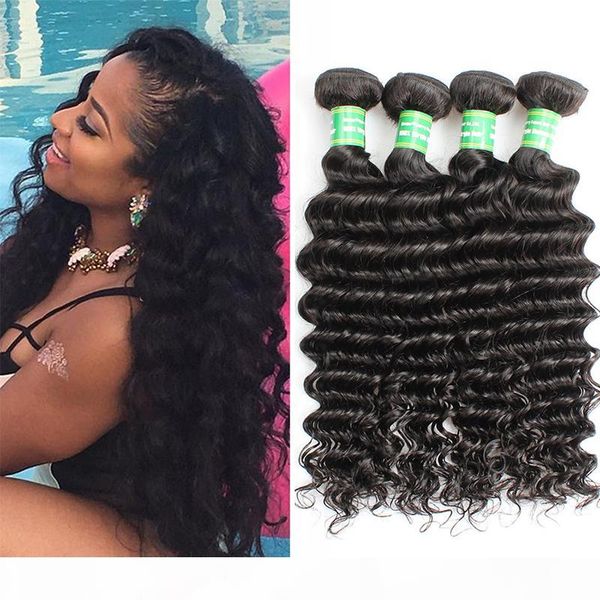 

deep wave 8a brazilian human hair weave 4bundles remy virgin hair extension 100% unprocessed brazilian human human deep wave bundles, Black