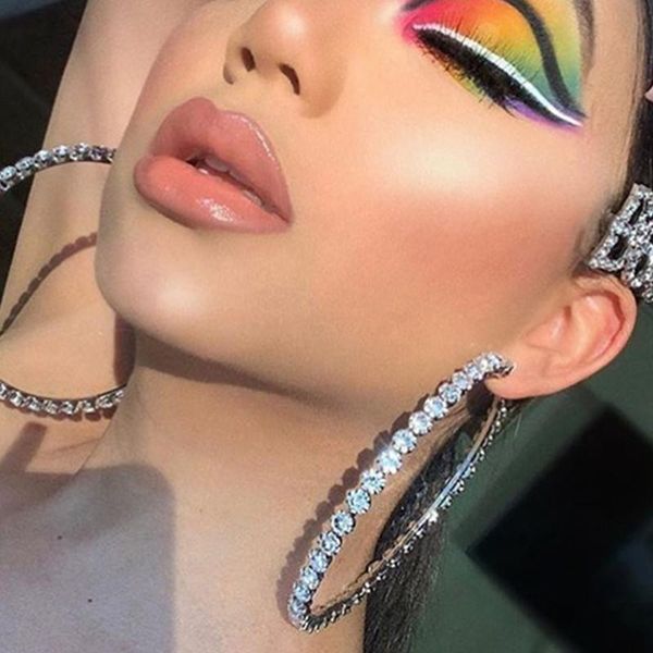 

hoop & huggie big black earrings for women crystal round dangle super large rhinestone jewelry pearl hyperbole ab colour bijoux simple, Golden;silver