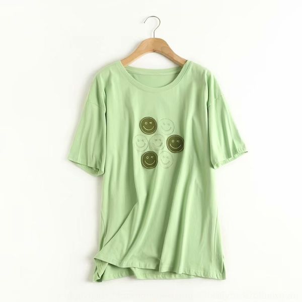 

rbx7a m5942-korean women's for 2020 summer new shirt women patch smiley face neck embroidered short-sleeved t-shirt clothing round p7fw, White