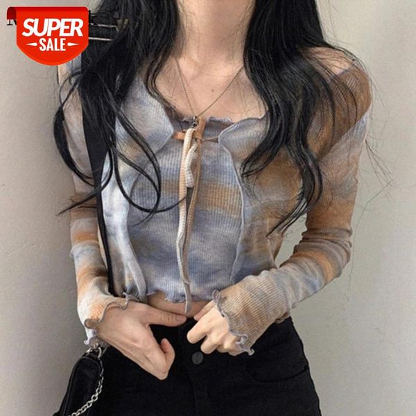 

autumn long sleeve women blouse fashion tie dye vintage blouse women 2021 casual pullover two-piece shirt corset 10372 #k98a, White