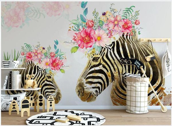 

3d wallpaper custom p mural hand-painted gold zebra flowers living room home decor 3d wall murals wallpaper in the living room