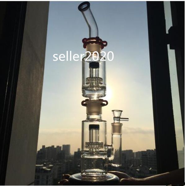 Nargile çift matris perc fıskiye geri dönüştürücü dab teçhizatlar kafa cam su bongs sigara boru tütün percolater siklon su boruları 18mm ile