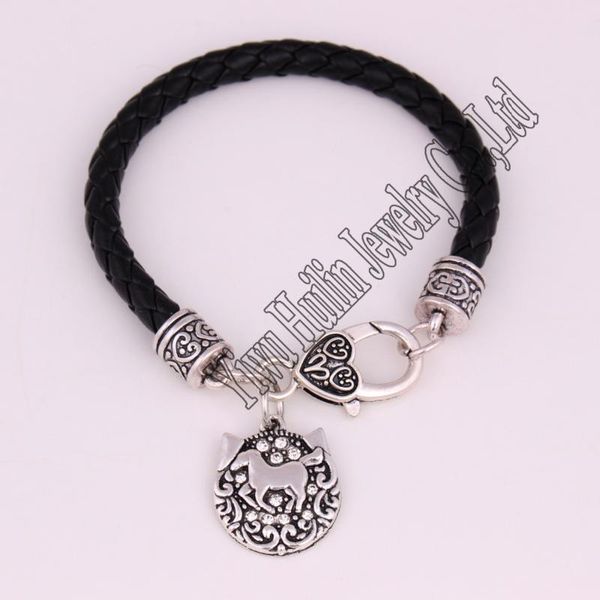 

antique sliver plated zinc studded with sparkling crystal horse charm bracelet rope chain, Black