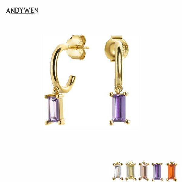 

andywen 925 sterling silver pure mini hoops gold circle earring 2020 new design luxury crystal no clips women jewelry