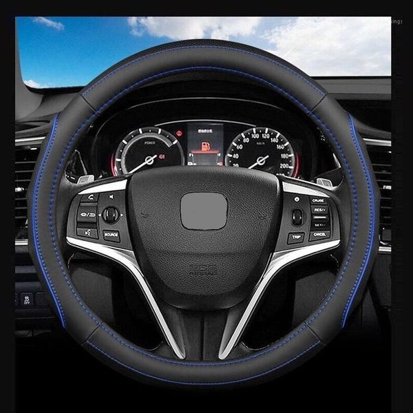 

38cm four seasons universal red genuine leather sport style durable in use leather braid steering wheel cover car accessories1