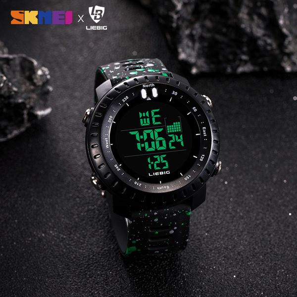 

liebig l927 big dial digital man watch led sport pu strap electronic wrist watch black chrono 3bar waterproof male clock reloj, Silver