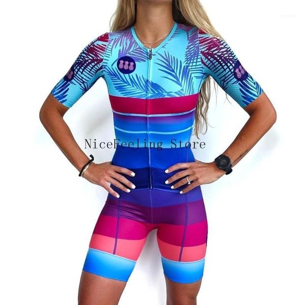 

2020 pro team triathlon suit women's short sleeve cycling jersey skinsuit jumpsuit maillot ropa ciclismo set gel pad1, Black;blue