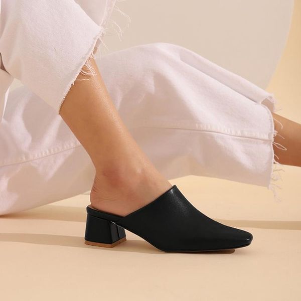 

2021 arrival in spring summer slippers women pumps medium heel baotou sandals casual fashion outdoor wear shoes large size 30-50, Black