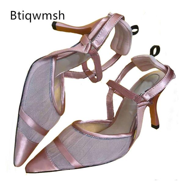 

2021 gladiator sandals women pointed toe mesh satin strange high heels shoes woman party shoes, Black