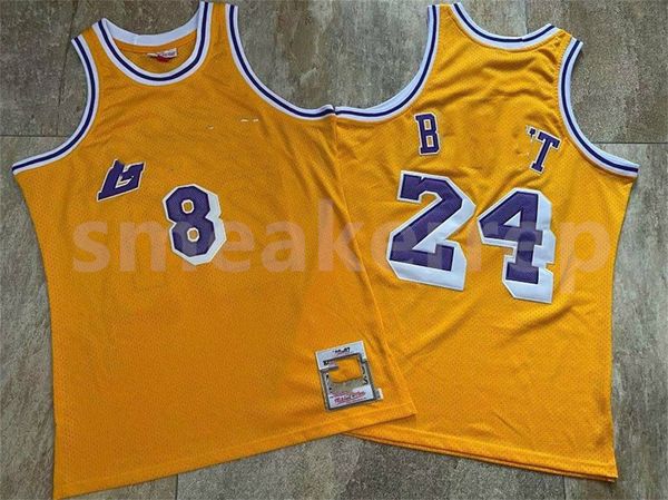 

Breathable Jersey Front 8 Back 24 Retro Yellow Mesh Dense Embroidery Basketball Jersey