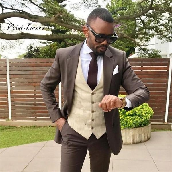 

men's suits & blazers mens (jacket+pants+vest) slim fit groom wear dinner party brown suit for men groomsmen tuxedo men's business, White;black