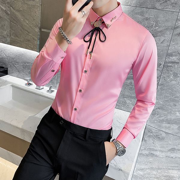 

2020 solid korean autumn color long sleeve casual shirts streetwear thin shirt adjustment black men's jersey big 6xl wd6q, White;black