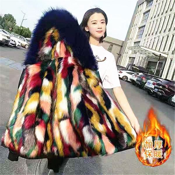 

fluffy ladies hooded faux fur coat short fashion imitation fur parka coat plus size thick & warm autumn winter jacket 2020, Black