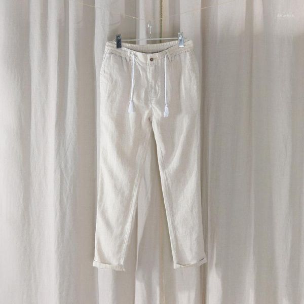 

new linen solid color casual pants white beach line pants 08081, Black