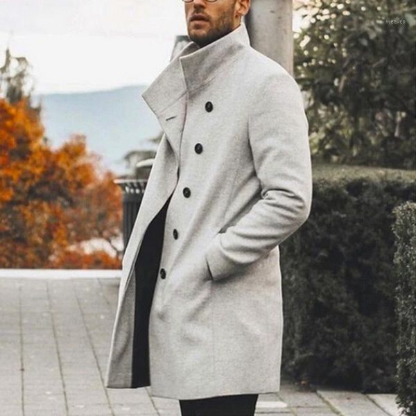 

2020 autumn winter mens brand treanch coats stand trendy long overcoat casual slim pocket men jacket and coats black outwear1