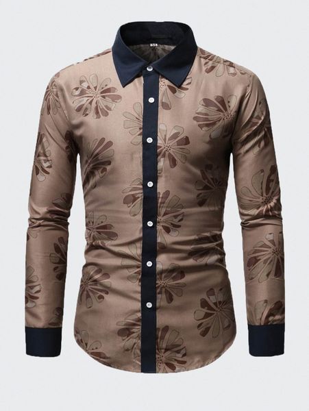 

men contrast collar floral print shirt k6cq#, White;black