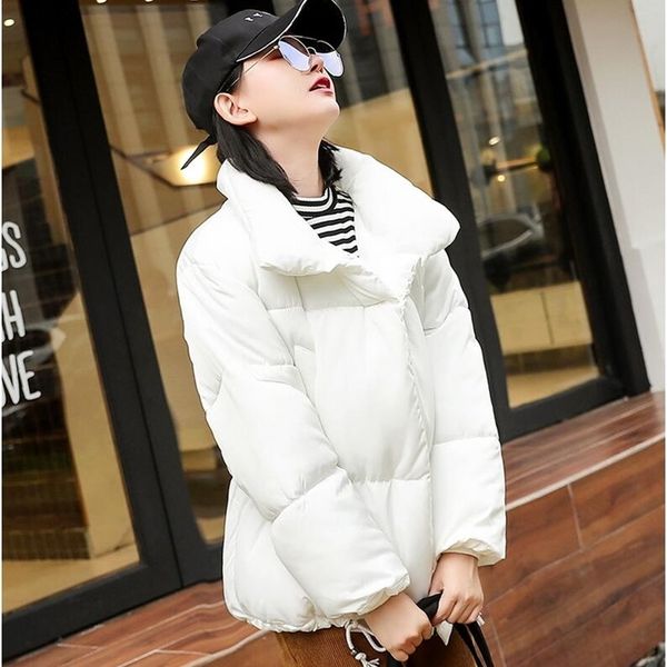 

fashion casual cotton wadded jacket winter jacket women stand collar short cotton coat womens thick warm parkas 201217, Black